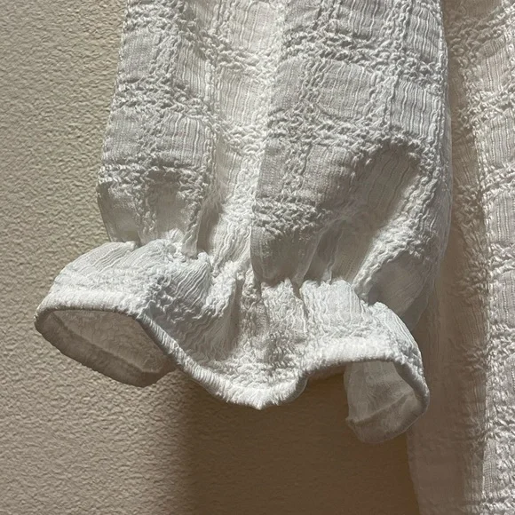 Cocobleu NY Cottagecore Button, Short Sleeve Top, Ruffled Collar, Sz S, White - Picture 5 of 9